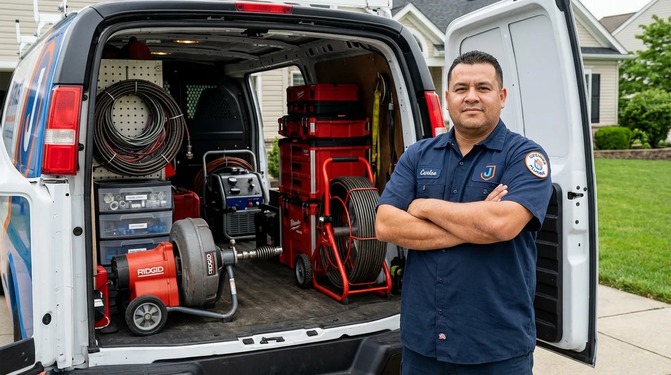 Professional drain cleaning equipment and Johns Plumbing LLC plumber in Pioneer