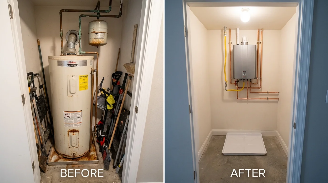 Tank water heater versus wall-mounted tankless unit comparison for Pioneer, OH homeowners
